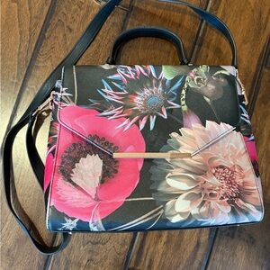 Ted Baker Black and Pink Floral Shoulder Bag